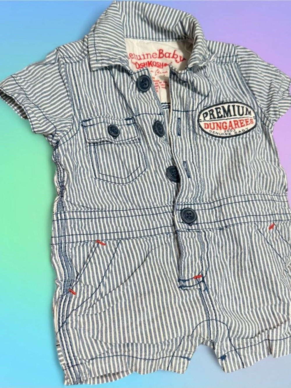 OshKosh B'gosh Blue & White Striped Baby Shortall